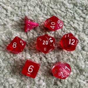 Handmade resin dice set, round edge, for DnD, dungeons and dragons, RPG, red and white swirl