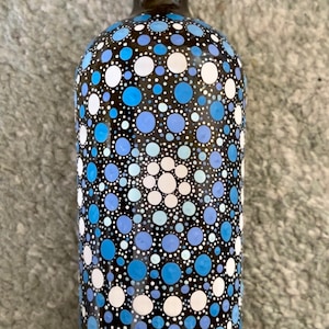 Painted wine bottle - mandala art, dot art, Bohemian decor