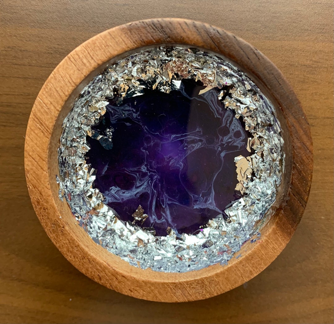 Decorative Wooden Bowls Epoxy Resin With Leaf Foil Etsy