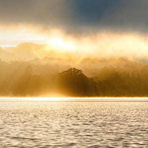 Point Reyes Sunset California Photo, Golden Coastal Landscape, Ocean Mist Horizon, Dramatic Sky