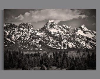 Grand Teton Range – Snowy Mountain Landscape Photo, Dramatic Peaks Wall Art, Rustic Nature Decor