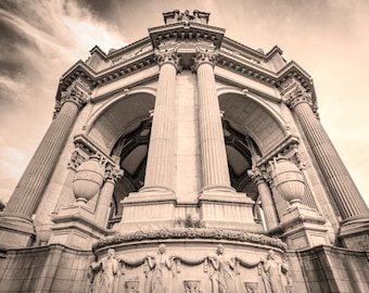 Impresión en sepia del Palacio de Bellas Artes – Arte mural de arquitectura de San Francisco, fotografía de monumentos clásicos