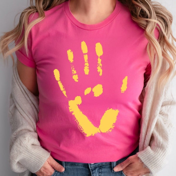 Yellow Handprint T-Shirt, Minimalist Hand Art Tee, Simple Graphic Print Shirt, Modern Casual Top, Unisex Artistic T-Shirt