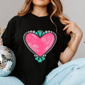 Turquoise Heart Stone Valentine's Day DTF Transfer, Ready to Press