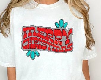 Merry Christmas Turquiose DTF Transfer, Ready to Press