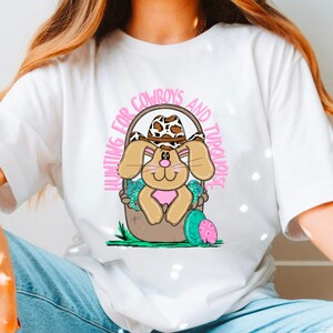 Hunting For Cowboys And Turquoise Easter Bunny DTF Transfer, Ready to Press DTF Transfers - Direct to Film Transfers - DTF Print - Trendy