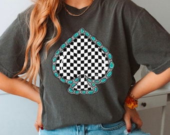Checker Spade Turquoise DTF Transfer, Ready to Press DTF Transfers - Direct to Film Transfers - DTF Print - Western