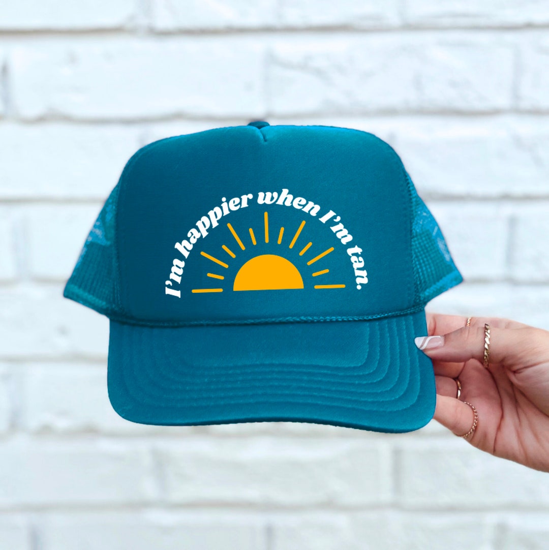 #423. Happier At The Beach Vintage Trucker Hat SUMMER COLLECTION – Social Statement main image 3
