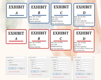 Exhibit Dynamic PDF Stamp - Editable Text for Document Identification, Legal & Business Use.