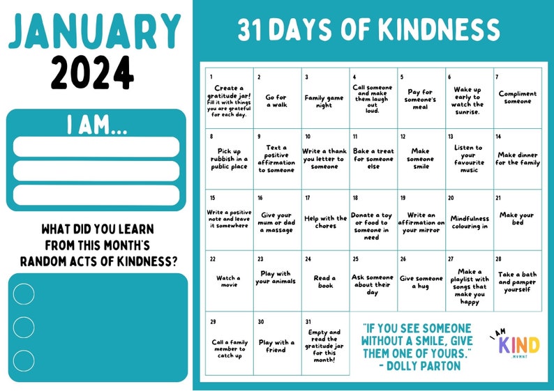 2024 Kindness Challenge Calendar Etsy