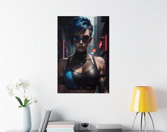 Cartel de Cyberpunk, arte imprimible de Cyberpunk, arte de pared de Cyberpunk, descarga digital de chica Cyberpunk, fondo de pantalla de Cyberpunk