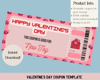 Naughty Coupons for Couples. Spicy Printable Editable Valentine's Day Gift. Voucher for Him or Her. Kinky gift certificate. 6 ready to print
