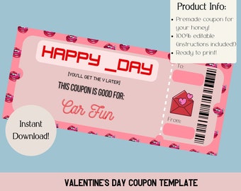 Naughty Coupons for Couples. Spicy Printable Editable Valentine's Day Gift. Voucher for Him or Her. Kinky gift certificate. 6 ready to print