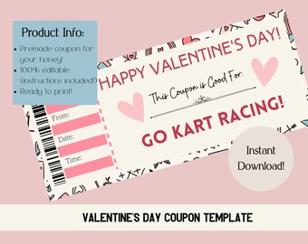 Valentine's Day Go Kart Racing Coupon. Printable Coupon. Valentine's Day Voucher. Valentine's Day Digital Download. Meaningful Gifts.