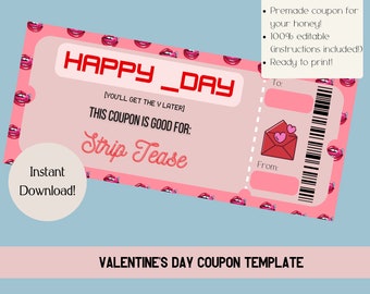 Naughty Coupons for Couples. Spicy Printable Editable Valentine's Day Gift. Voucher for Him or Her. Kinky gift certificate. 6 ready to print