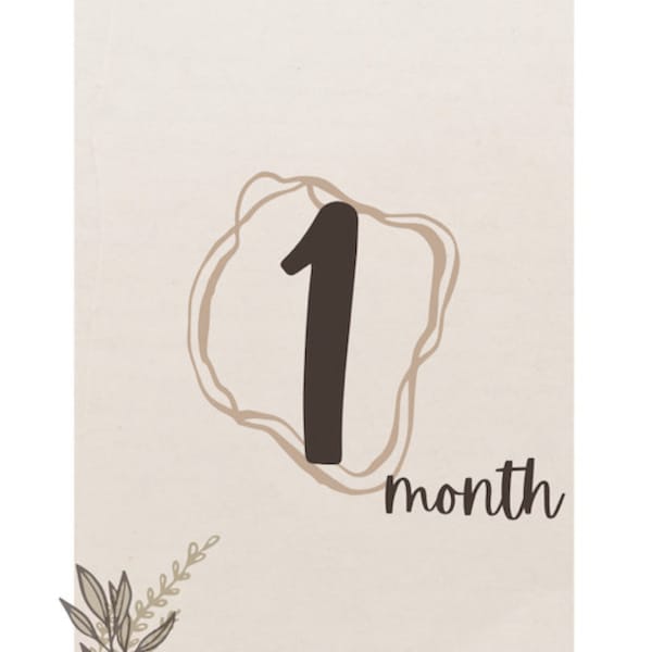 Neutral Monthly Baby Age Prints (months 1-12)