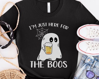 I&#39;m Just Here for the Boos Halloween Party T-Shirt Halloween Tee Fall Pumpkin Ghost Shirt Spiderweb Funny Halloween T Shirt Halloween Lover