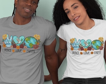 Earth Day T-Shirt, Earth Love, Earth Awareness Shirt, Environmental Tee, Save the Planet, Unisex Graphic T, Peace and Love, Floral Earth