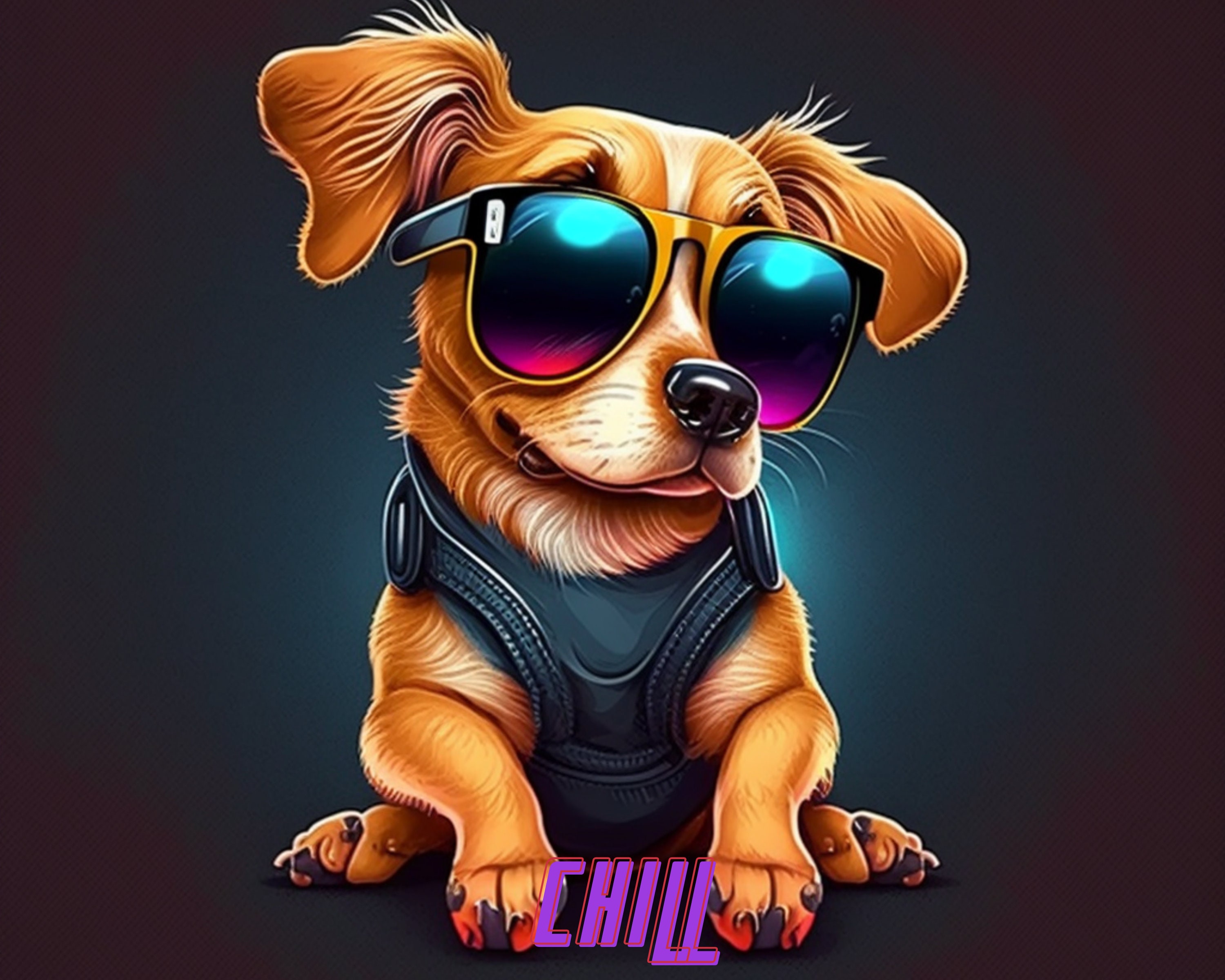 Cool Cartoon Characteristic Dog Wearing a Leather Jacket and Sunglasses Etsy