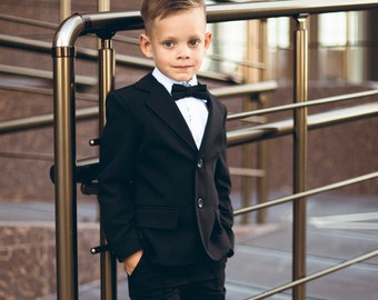 Enchanting Midnight Magic - Black Classic Suit for Boys - Handcrafted Wedding Attire - Slim Fit - Handmade Ring Bearer Suit for Weddings