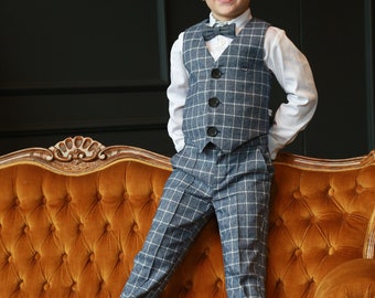 Blue Plaid Vest Pants Boy's Set - Suit for Boys - Wedding Boy's Outfit - Baptism Set - Wedding Boys Set - First Communion Set