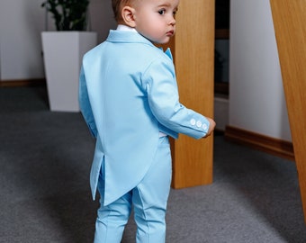 Enchanting Elegance - Handmade Suit for Boys - Toddler Tailcoat - Kids Tailcoat - Custom Handmade Suit for Boys - Blue Wedding Boy's suit