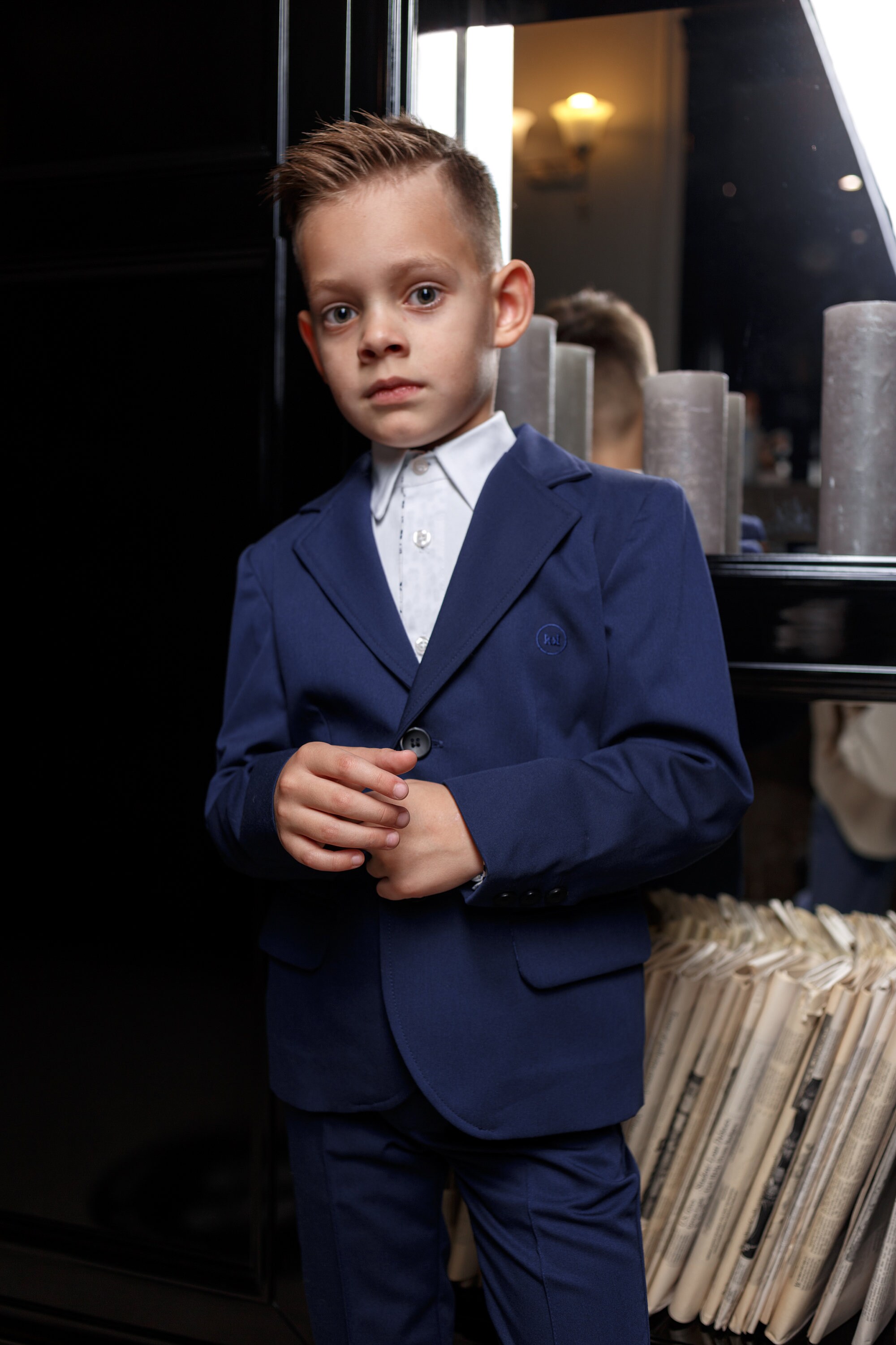 Abito Cerimonia Bambino Abito Formale Righe Blu Per Ragazzo