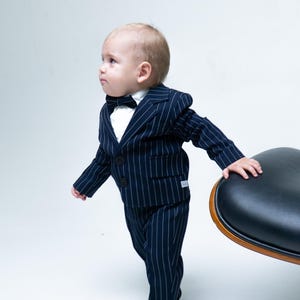 Ring Bearer Suit for Toddlers - Wedding Toddlers Outfit - Navy Jacket Pants Bow Tie for Boys - Baptism Boy’s Suit - Blue Suit for Toddlers