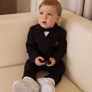 Boys Classic Suit Slim Fit Set - Toddler Suit for Weddings - Jacket Pants Bow Tie Set for Toddlers - Ring Bearer Suit - Baptism Suit for Boy