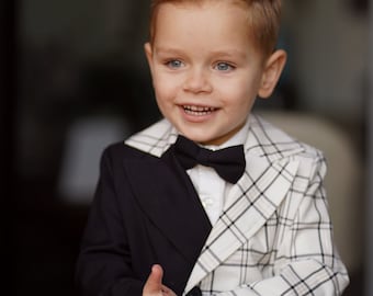 Boy's Classic Suit Slim Fit Set - Toddler's Suit - Suits for Weddings - Black Tuxedo Suits for Boys (jacket, pants, bow tie)