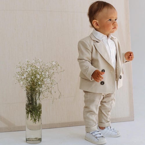 Blazer White Linen Baby Boy Outfit Sarah Louise 002246 Five Piece - Main Image