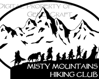Ring fellowship image. Middle Earth Misty Mountain Club theme image of fellowship party with mountain backdrop. Digital download svg png jpg