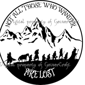 Ring Gemeinschaft Silhouettenbild. Mittelerde Tolkiens thematisches Bild der Kameradschaftsparty mit Bergkulisse. Digitaler Download png jpg svg