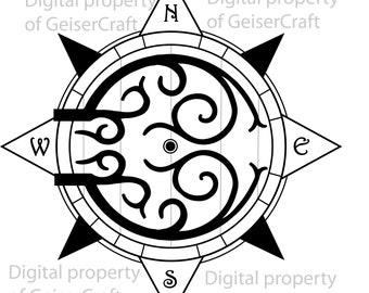 Hobbit door compass rose, Tolkien theme, middle earth, Bag End. Digital download svg png jpg