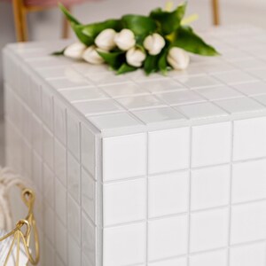 White tiled coffee table, multipurpose side table, white minimal modern design, ceramic tiles, birthday present image 3