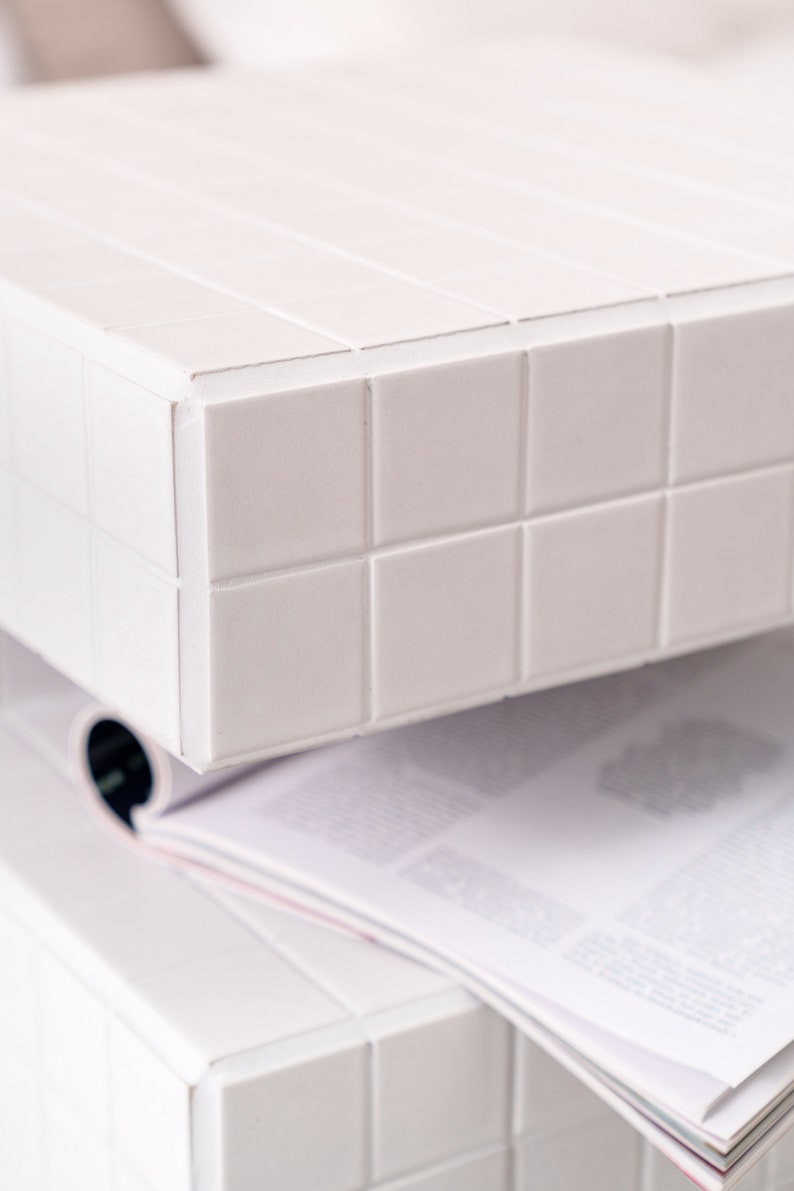 White Tiled Bedside Table With Shelf for Laptop or Books Etsy