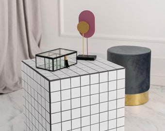 Table cube en céramique noire et blanche brillante