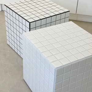 White tiled coffee table, multipurpose side table, white minimal modern design, ceramic tiles, birthday present image 5