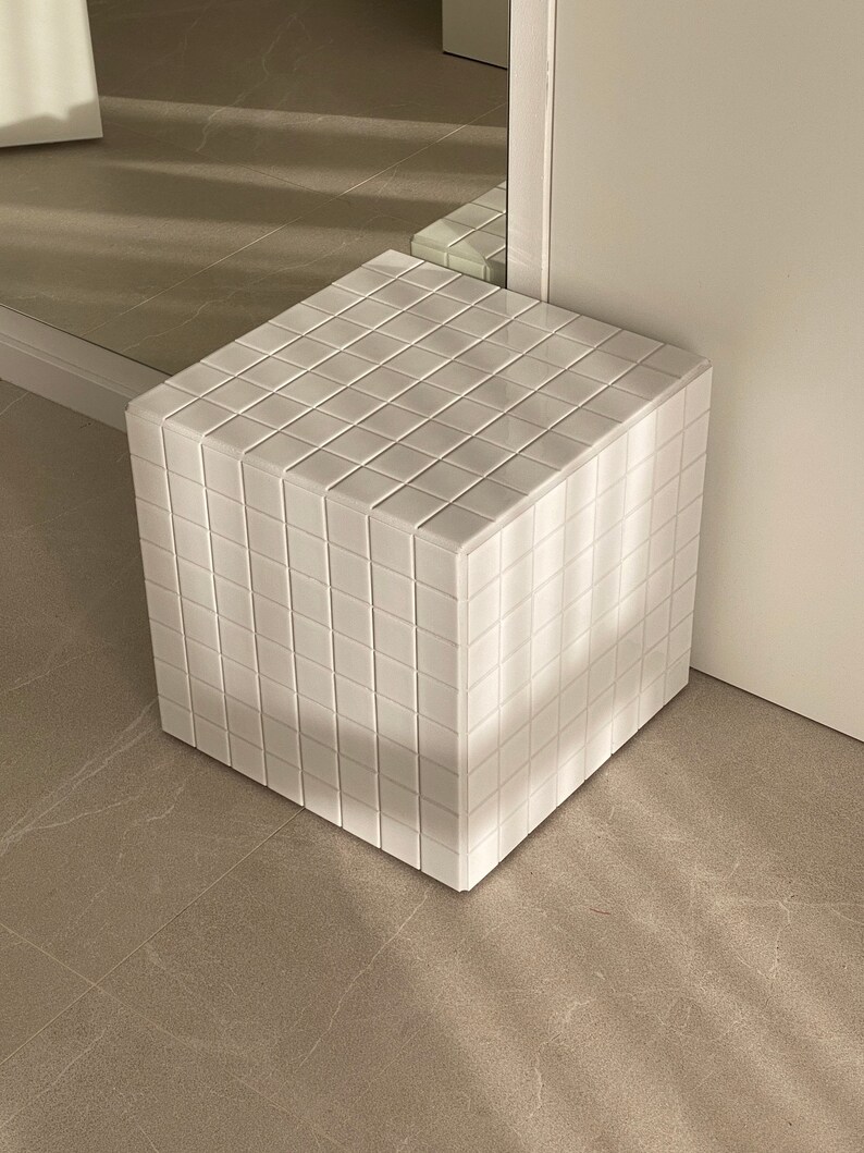 White tiled coffee table, multipurpose side table, white minimal modern design, ceramic tiles, birthday present image 4