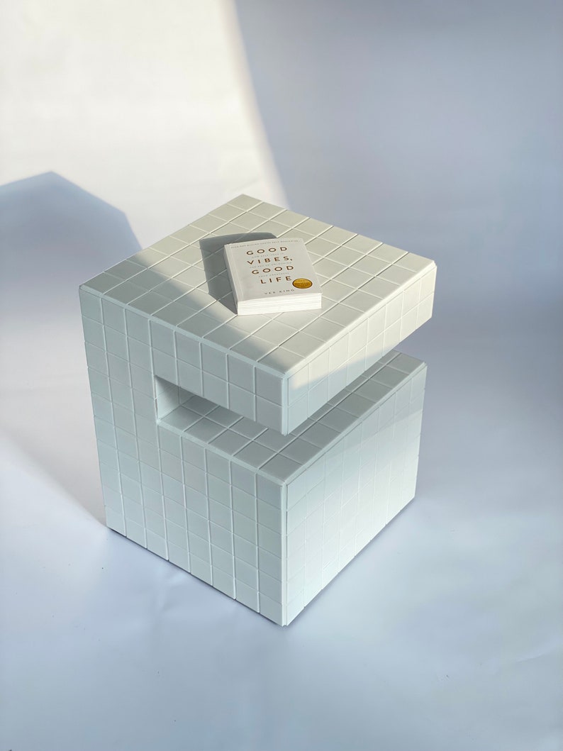 White Tiled Bedside Table With Shelf for Laptop or Books Etsy