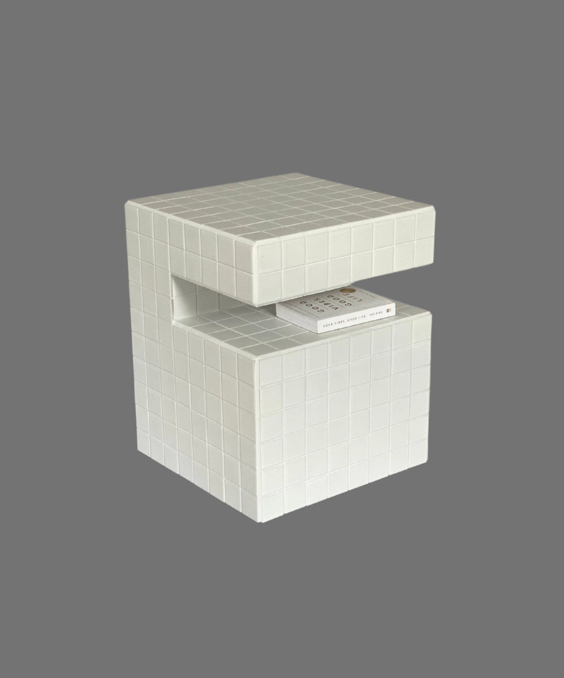 White Tiled Bedside Table With Shelf for Laptop or Books Etsy