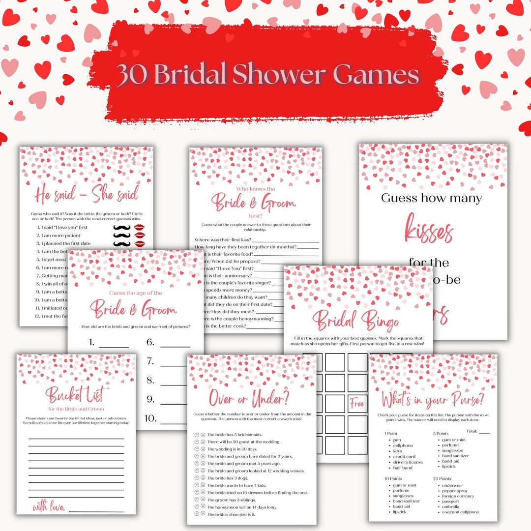 Hearts Bridal Shower Games Printable Bridal Shower Games Raining