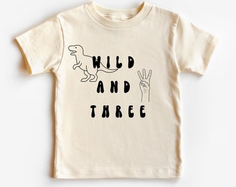 Chemise 3ème anniversaire, Wild et trois chemises, T-shirt d’anniversaire rétro, T-shirt à manches courtes pour tout-petits, Chemise naturelle, T-shirt d’anniversaire pour tout-petits et jeunes