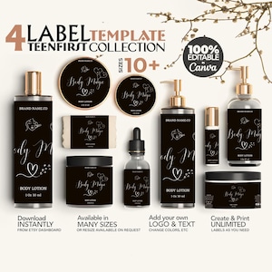 Black Minimalist Cosmetic Label Template: DIY Beauty Labels (Digital Download)