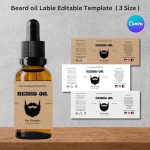 Printable Beard Oil Label Template: Editable Dropper Bottle (Digital Download)