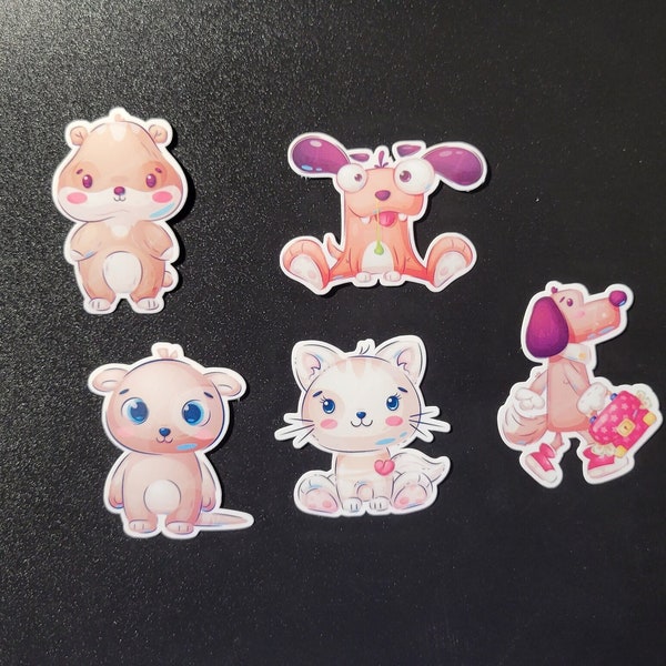 5 Adorable Animals Sticker Collection - Cute, Cuddly, and Heartwarming! Die Cut, Vinyl, Laminated