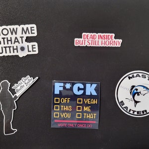 5 Hilarious Sarcastic Meme Stickers Collection for Gag Gifts - Master Baiter and More! Durable, UV Resistant