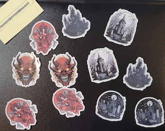 10 Halloween Cemetery Sticker Set - Add a Spooky Vibes to Your Projects with Our Die-Cut and Laminated Stickers in Gothic Style