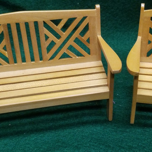 Concord Miniatures Dollhouse Furniture - Chippendale Garden Bench and Chair - Outdoor Dollhouse Furniture - New Old Stock NOS