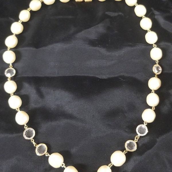 Vintage Givenchy Faux Baroque Pearl and Crystal 24" Necklace